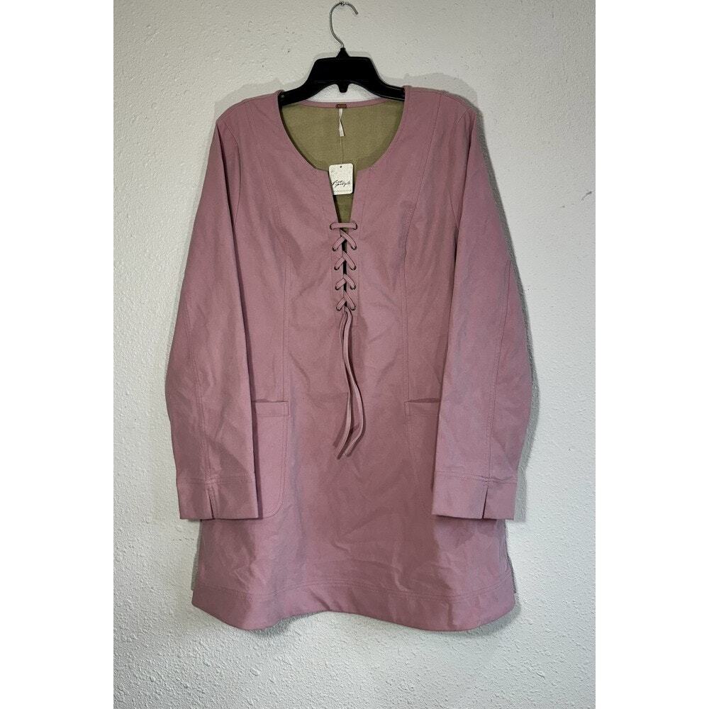 Free People Pink Tunic Dress Lace-Up XL NWT
